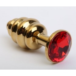 Золотистая рифлёная пробка с красным стразом - 8,2 см.
