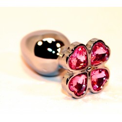 Серебристая пробка с цветком из розовых сердечек - 7 см.