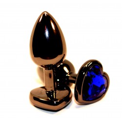 Чёрная анальная пробка с синим стразом-сердцем - 8 см. Чёрная анальная пробка с синим стразом-сердцем - 8 см.