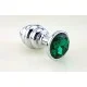 Серебристая рифлёная пробка с зеленым кристаллом - 9 см. 47144-3MM Серебристая рифлёная пробка с зеленым кристаллом - 9 см. 47144-3MM