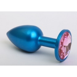 Синяя анальная пробка с розовым кристаллом - 8,2 см. Синяя анальная пробка с розовым кристаллом - 8,2 см.