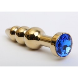 Золотистая анальная ёлочка с синим кристаллом - 11,2 см. Золотистая анальная ёлочка с синим кристаллом - 11,2 см.