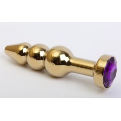 Золотистая анальная ёлочка с фиолетовым кристаллом - 11,2 см. Золотистая анальная ёлочка с фиолетовым кристаллом - 11,2 см.