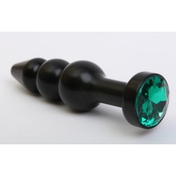 Чёрная анальная ёлочка с зеленым кристаллом - 11,2 см. Чёрная анальная ёлочка с зеленым кристаллом - 11,2 см.