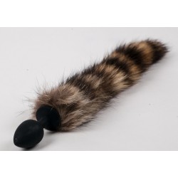 Черная силиконовая анальная пробка с полосатым хвостом Черная силиконовая анальная пробка с полосатым хвостом