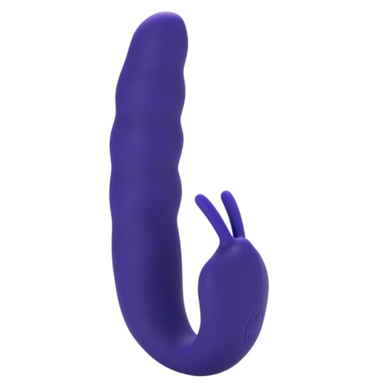 Фиолетовый вибратор Ribbed Dual Stimulator with Rolling Ball - 17 см.