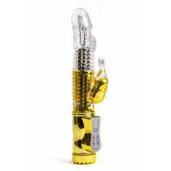 Золотистый вибратор с 24 видами вибрации и ротации - 21 см.