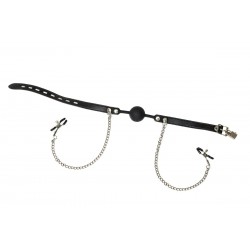 Силиконовый кляп-шар Hentai с зажимами на соски Силиконовый кляп-шар Hentai с зажимами на соски