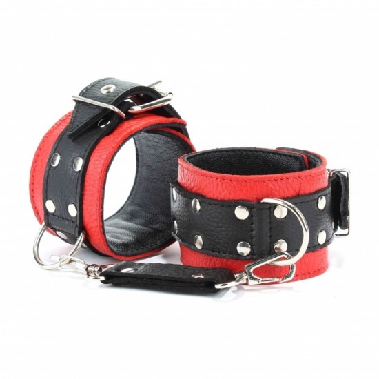 Красно-чёрные наручники из натуральной кожи