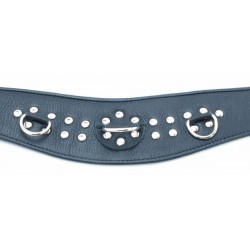 Черный кожаный ошейник  с расширением впереди Черный кожаный ошейник  с расширением впереди