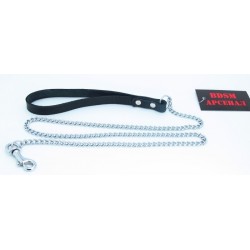 Металлический поводок с кожаной петлёй Металлический поводок с кожаной петлёй