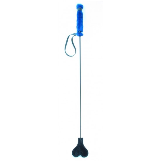 Черный лаковый стек с синей меховой ручкой - 61 см.