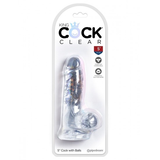 King Cock Clear 5 Cock with Balls Прозрачный фаллоимитатор с мошонкой на присоске