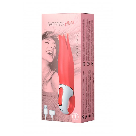 Нереалистичный вибратор Satisfyer Vibes Power Flower, силикон, красный, 18,8 см.