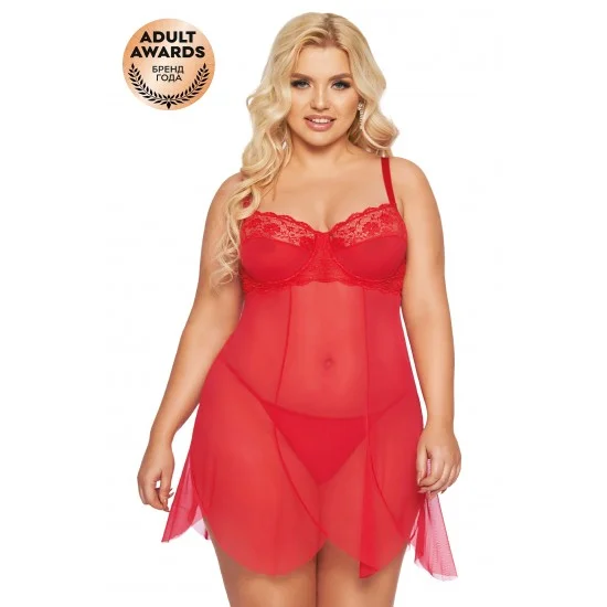Ночная сорочка и стринги SoftLine Collection Carla, красный, XXXL 1895310