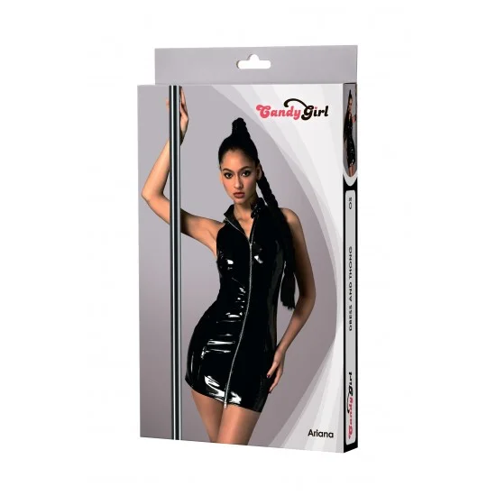 Платье лаковое на молнии и стринги Candy Girl Ariana черные, OS 840078 Платье лаковое на молнии и стринги Candy Girl Ariana черные, OS 840078