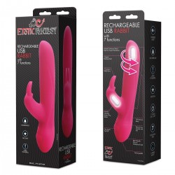 Розовый силиконовый вибратор с клиторальным отростком и 7 режимами вибрации - 21 см. Розовый силиконовый вибратор с клиторальным отростком и 7 режимами вибрации - 21 см.