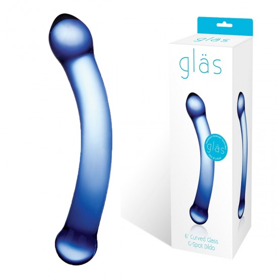 Синий изогнутый фаллоимитатор Curved G-Spot Glass Dildo - 16 см.