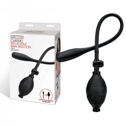 Черный надувной анальный шар с грушей-насосом Черный надувной анальный шар с грушей-насосом