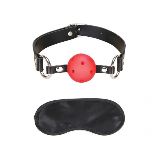 Красный кляп-шарик с отверстиями для дыхания и регулируемым ремешком
