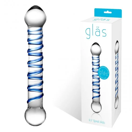 Прозрачный фаллос с голубой спиралью Spiral Dildo - 17 см. GLAS-150 Прозрачный фаллос с голубой спиралью Spiral Dildo - 17 см. GLAS-150