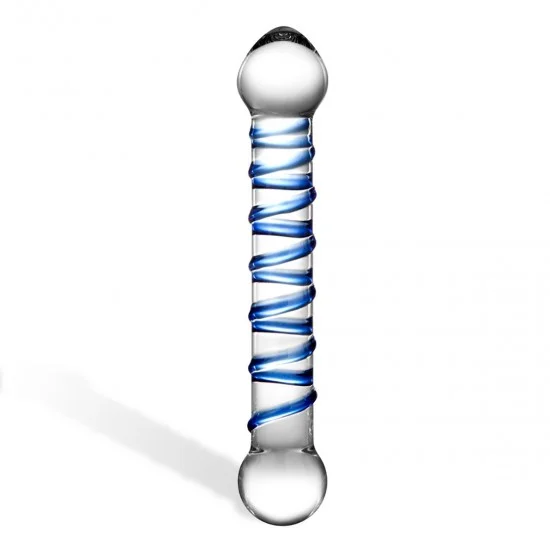 Прозрачный фаллос с голубой спиралью Spiral Dildo - 17 см. GLAS-150 Прозрачный фаллос с голубой спиралью Spiral Dildo - 17 см. GLAS-150