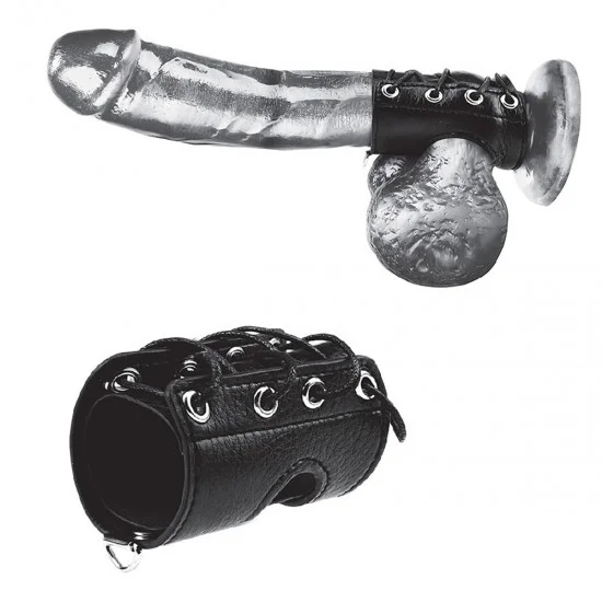 Чёрная утяжка на пенис со шнуровкой 100% PVC STRAP WITH METAL SNAP BLM3060 Чёрная утяжка на пенис со шнуровкой 100% PVC STRAP WITH METAL SNAP BLM3060