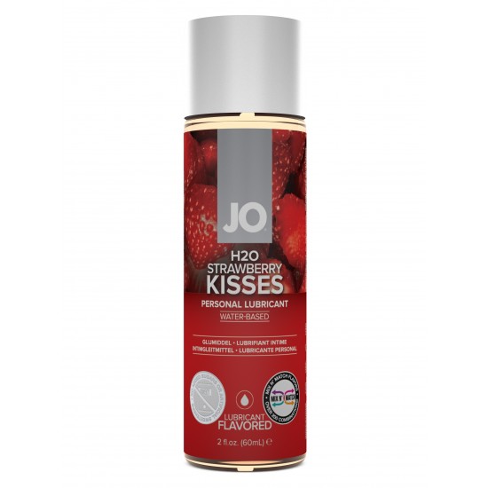 Лубрикант на водной основе с ароматом клубники JO Flavored Strawberry Kiss - 60 мл.