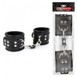 Черные кожаные наручники с заклепками с фиксацией липучками Черные кожаные наручники с заклепками с фиксацией липучками