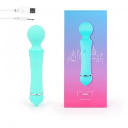 Бирюзовый вибромассажер Sasa с круглой головкой - 16 см. Бирюзовый вибромассажер Sasa с круглой головкой - 16 см.