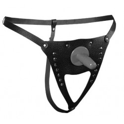 Черные трусики для страпона из кожи Черные трусики для страпона из кожи