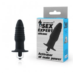 Черная ребристая вибровтулка с ограничителем - 7 см. Черная ребристая вибровтулка с ограничителем - 7 см.