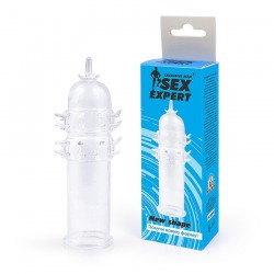 Закрытая прозрачная насадка на пенис с шипиками - 12 см. Закрытая прозрачная насадка на пенис с шипиками - 12 см.