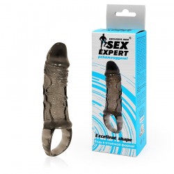 Закрытая насадка на фаллос с кольцом для мошонки - 15 см.