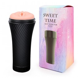 Телесный мастурбатор-вагина Sweet Time в черной колбе Телесный мастурбатор-вагина Sweet Time в черной колбе