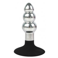 Серебристо-черная анальная пробка-елочка с круглым ограничителем - 9 см. Серебристо-черная анальная пробка-елочка с круглым ограничителем - 9 см.