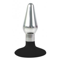 Серебристо-черная конусовидная анальная пробка - 9 см. Серебристо-черная конусовидная анальная пробка - 9 см.