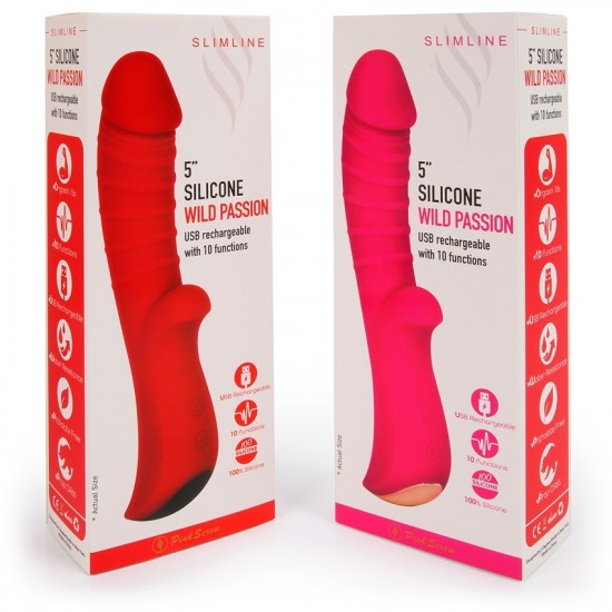 Ярко-розовый вибромассажер 5 Silicone Wild Passion - 19,1 см.