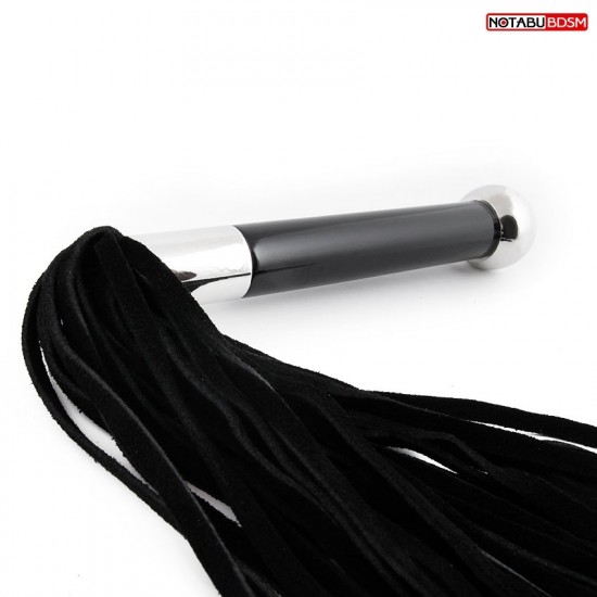 Черная многохвостая плетка с круглой ручкой с шариком на конце - 39 см.