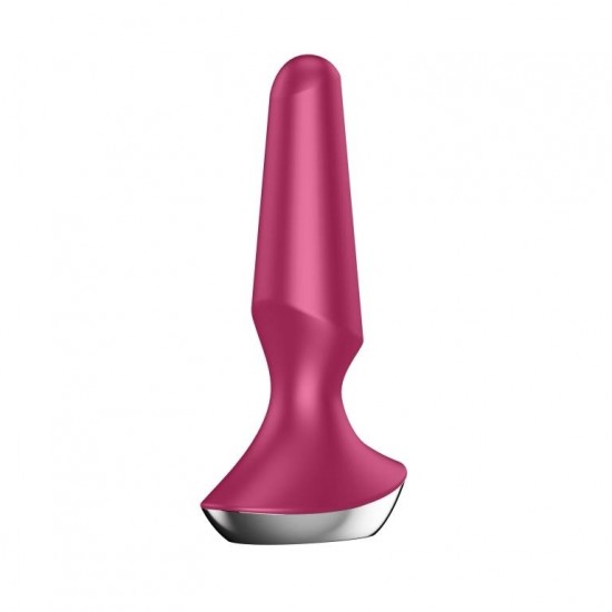 Малиновая анальная пробка с вибрацией Satisfyer Plug-ilicious 2 - 14 см.