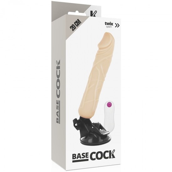 Телесный вибратор на мощной присоске Basecock Realistic Vibrator Remote Control - 20 см.