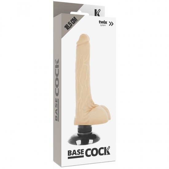 Телесный вибратор на присоске Basecock Realistic Vibrator 2in1 - 18,5 см.