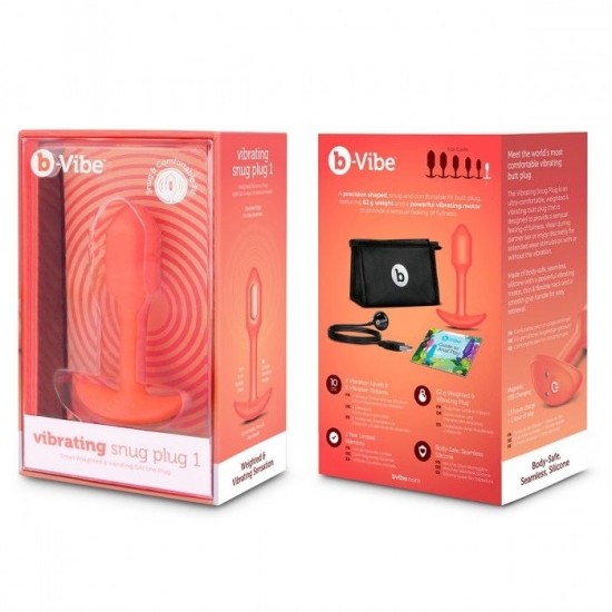 Оранжевая вибропробка для ношения B-vibe Snug Plug 1 - 10 см.