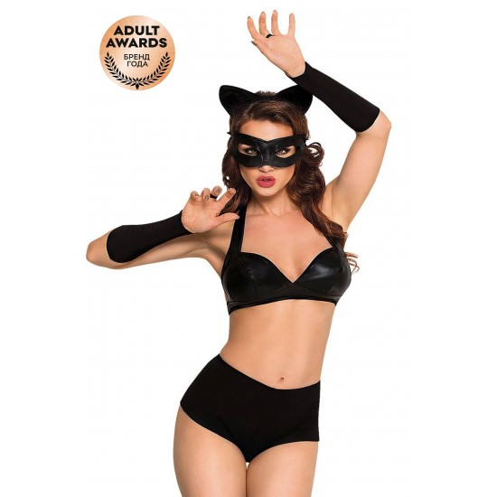 Костюм SoftLine Collection Catwoman (бюстгальтер,шортики,головной убор,маска,перчатки), черный, M