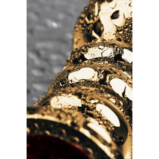 Анальная втулка Metal by TOYFA, металл, золотая, с красным кристаллом, 10,5 см, Ø 4 см, 165 г