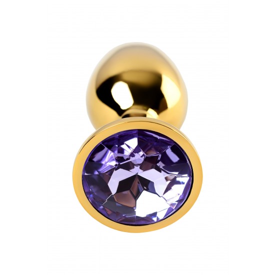 Анальная втулка Metal by TOYFA, металл, золотая, с фиолетовым кристаллом, 7 см, Ø 2,8 см, 50 г