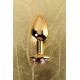 Анальная втулка Metal by TOYFA, металл, золотая, с фиолетовым кристаллом, 7 см, Ø 2,8 см, 50 г