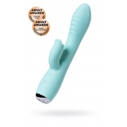Вибратор с клиторальным стимулятором и язычком, JOS MILO, силикон, голубой, 20 см