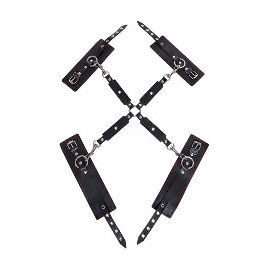 Бандажный набор Pecado BDSM (сцепка, наручники, оковы), натуральная кожа, черный