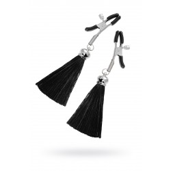 Зажимы на соски прищепки с кисточками из шелка Pecado BDSM, металл, черный Зажимы на соски прищепки с кисточками из шелка Pecado BDSM, металл, черный